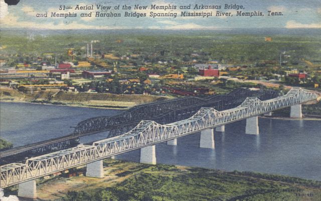 Aerial view of the New Memphis and Arkansas River Bridge, West Memphis, 